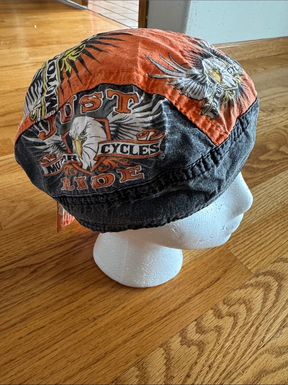 Motorcycle Patchwork Eagle Cap - Orange & Black - used